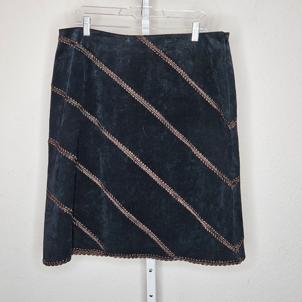 Karen Kane 100% Leather Skirt A Line Boho Stitch Detail Western Y2K Size 14